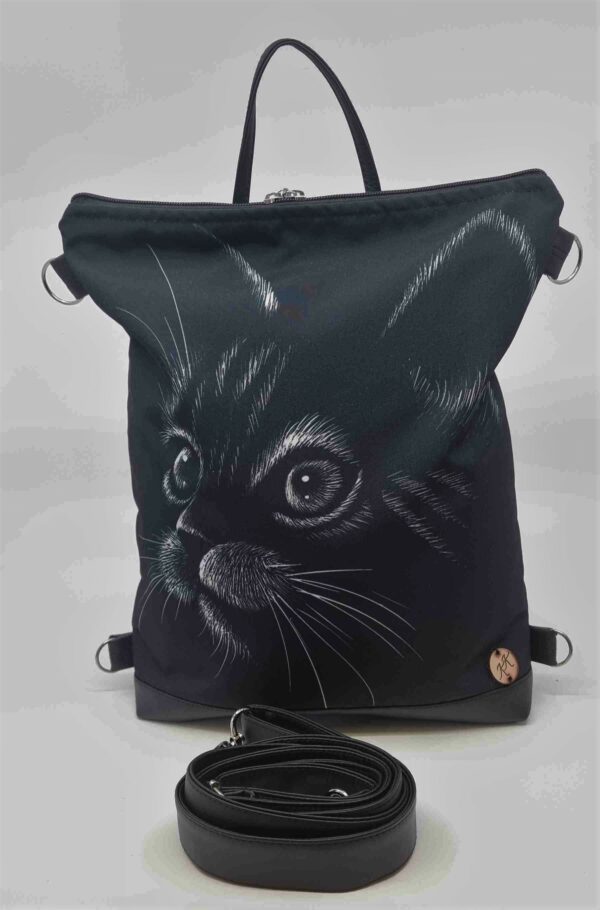 Crossbody kabelko batoh s motivem kočky.