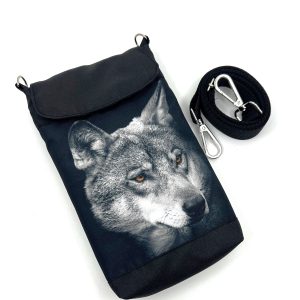 Malá crossbody kabelka s motivem vlka.