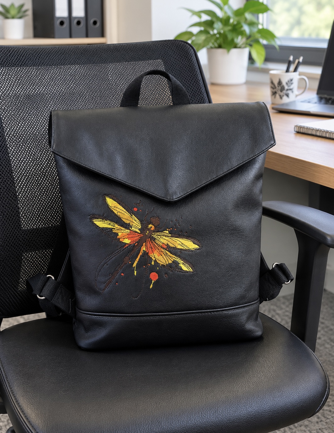 Crossbody batoh s vyšívaný motiv vážky v žlutých barvách. - Image 6