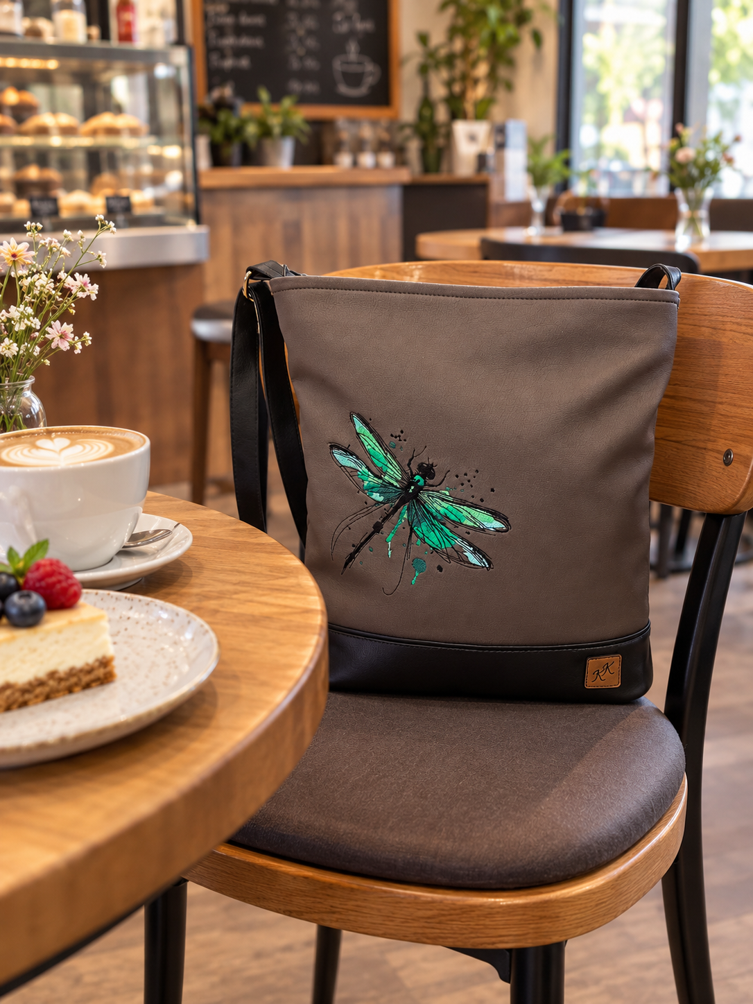 Crossbody kabelka s výšivkou v zelených tónech.